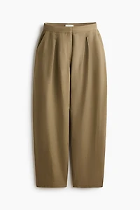 Linen-Blend Barrel-Leg Pants