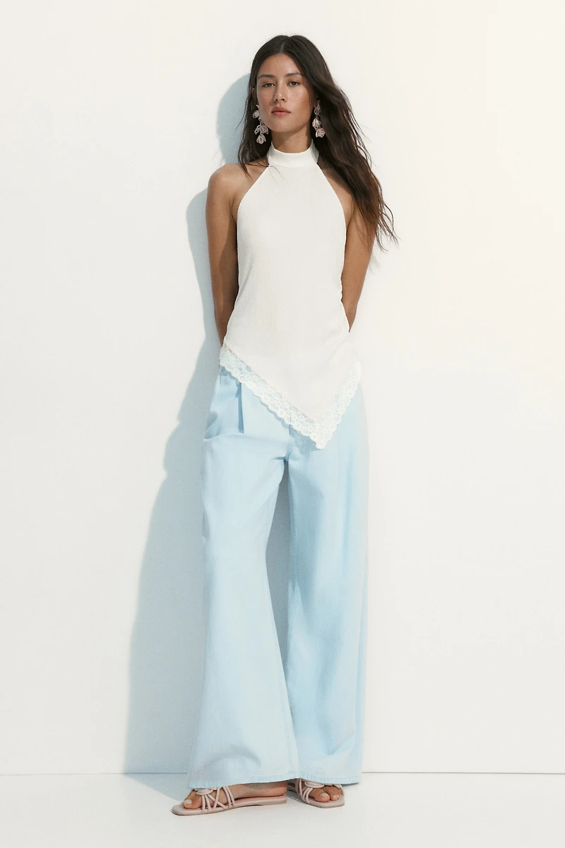 Lace-Trimmed Halterneck Top