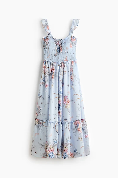 Ruffle-Trimmed Smocked-Bodice Dress
