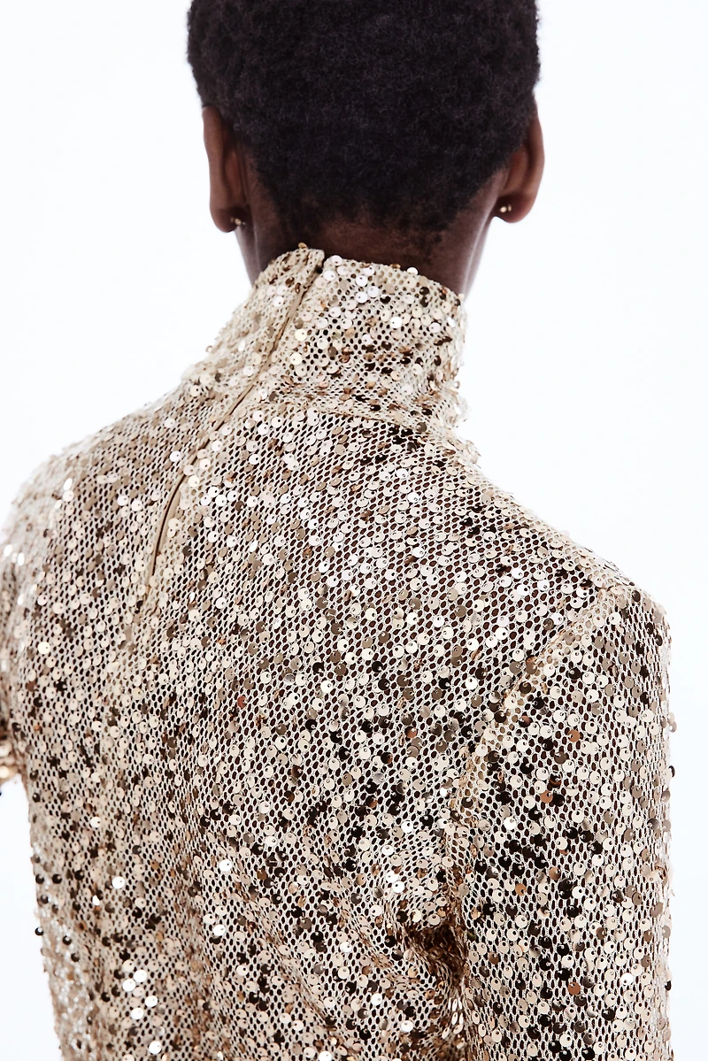 Sequined Mock Turtleneck Top