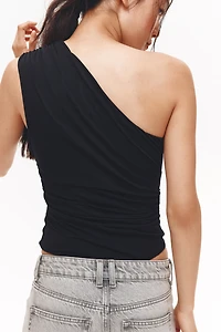 Draped One-Shoulder Thong Bodysuit