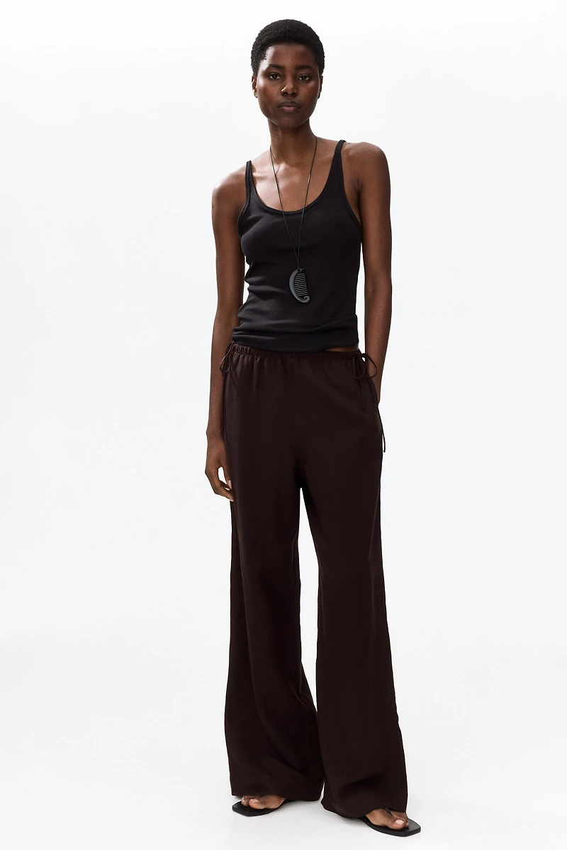 Linen-Blend Drawstring Pants