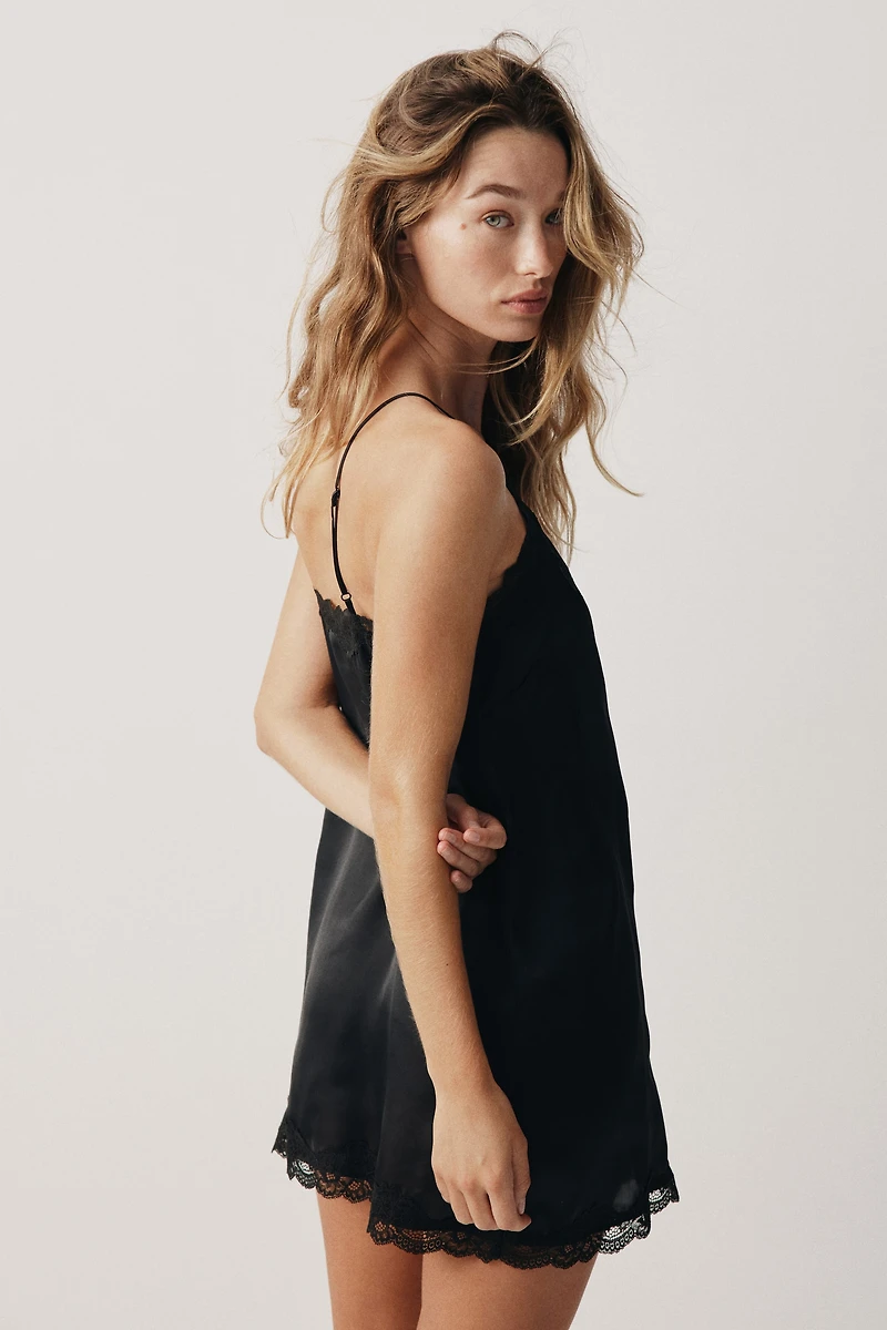 Lace-Trimmed Satin Nightgown