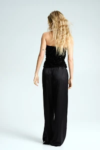 Embroidered Satin Pants