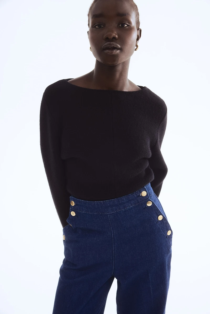 Button-Detail Denim Pants