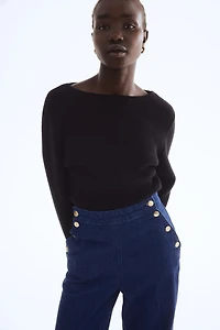 Button-Detail Denim Pants