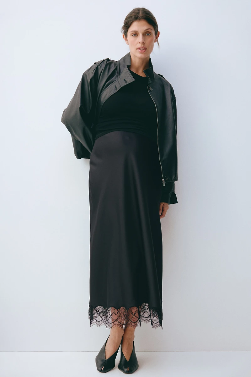 MAMA Lace-Trimmed Satin Skirt