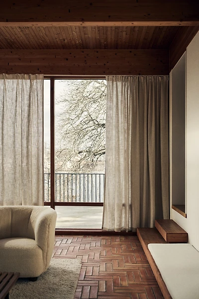 Single Long and Wide Linen-Blend Curtain Panel