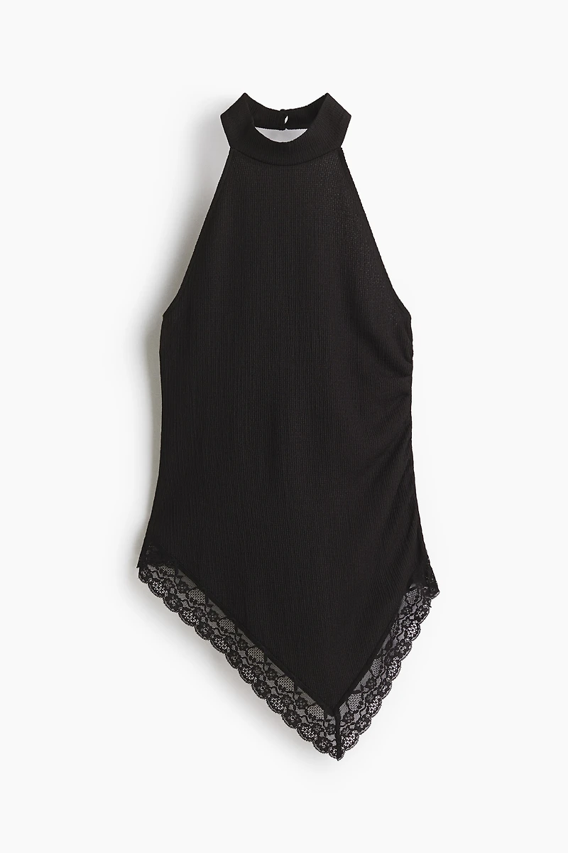 Lace-Trimmed Halterneck Top