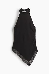 Lace-Trimmed Halterneck Top