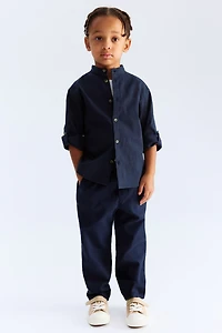 Linen-Blend Band Collar Shirt