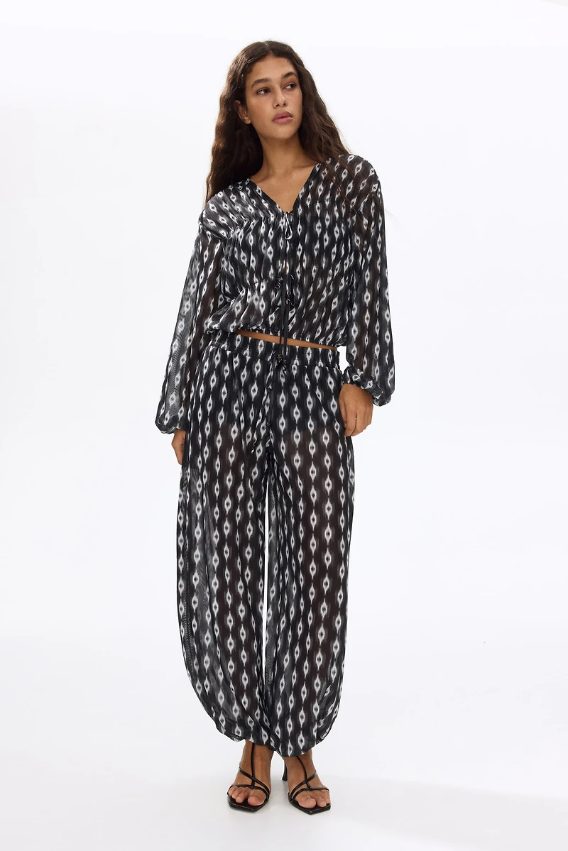 Tie-Detail Mesh Blouse