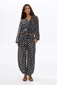 Tie-Detail Mesh Blouse