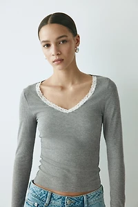 Lace-Trimmed Jersey Top