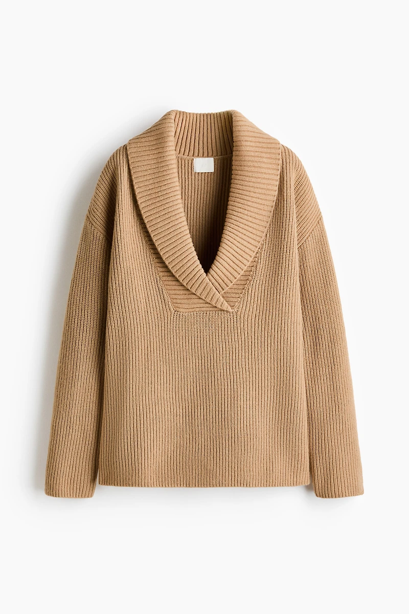 Rib-knit shawl-collar jumper