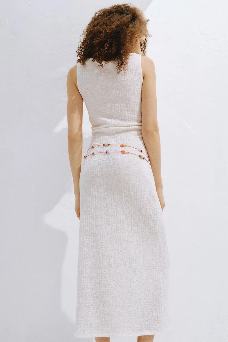 Crinkled Boat-Neck Dress