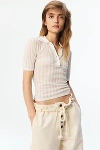 Pointelle-Knit Polo Shirt