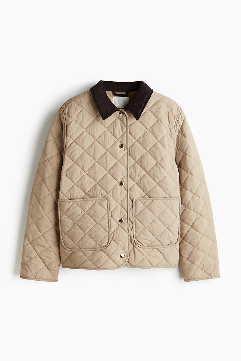 Quilted Jacket with Corduroy Collar