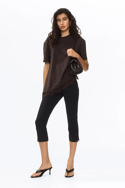 Asymmetric Lace-Trimmed T-Shirt