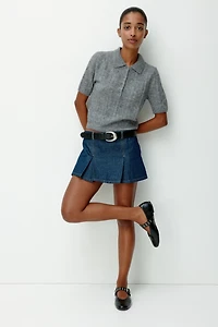 Pointelle-Knit Polo Sweater