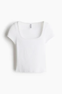 Picot-Trimmed Ribbed T-Shirt