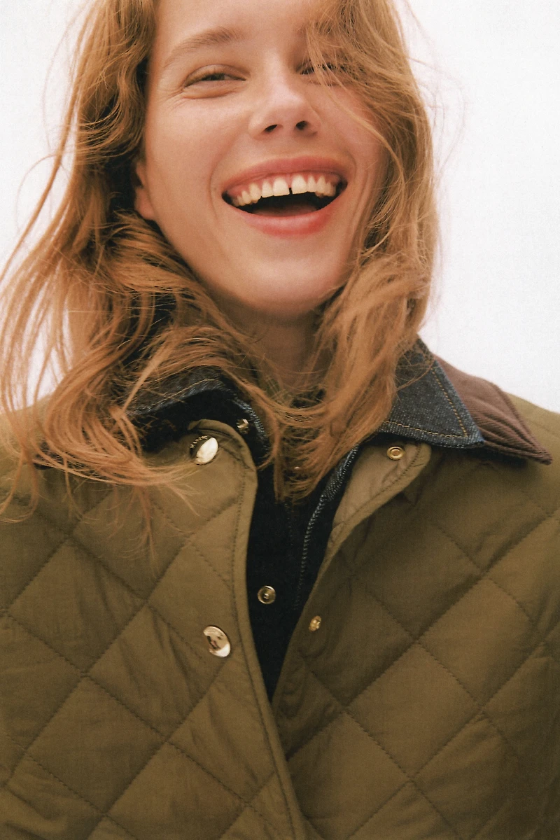 Quilted Jacket with Corduroy Collar