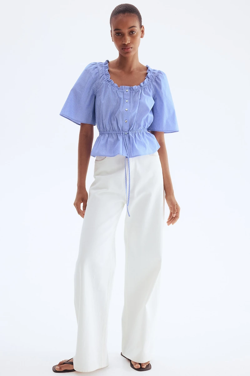 Ruffle-Trimmed Cotton Blouse