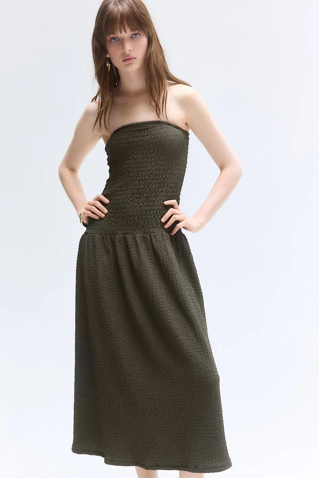 white christmas dresses Brown Blue Acid Wash Denim Bandeau Maxi Dress main image 1