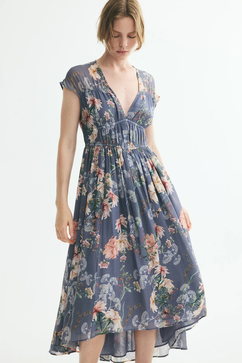 Ruched Cap-Sleeved Dress