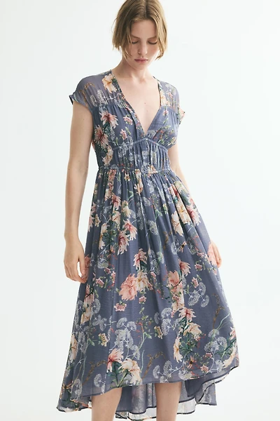 Ruched Cap-Sleeved Dress