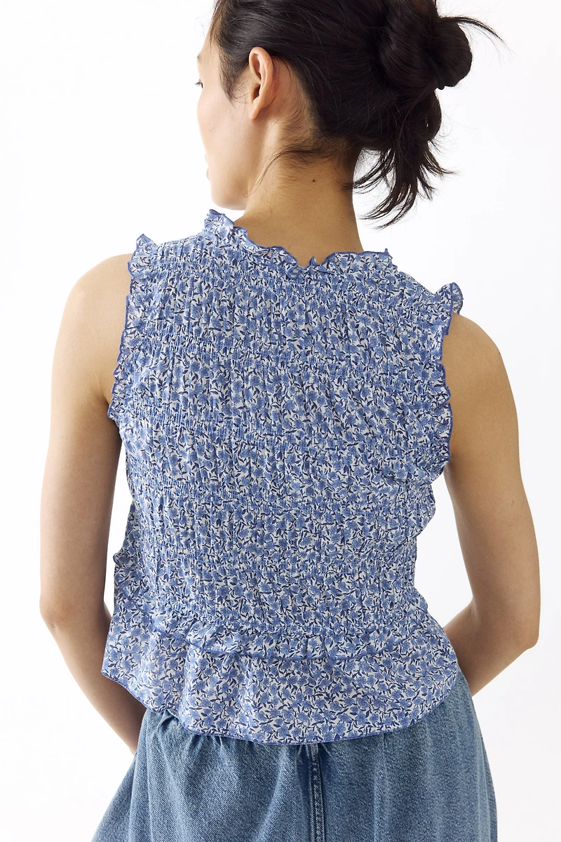 Tie-Detail Smocked Top