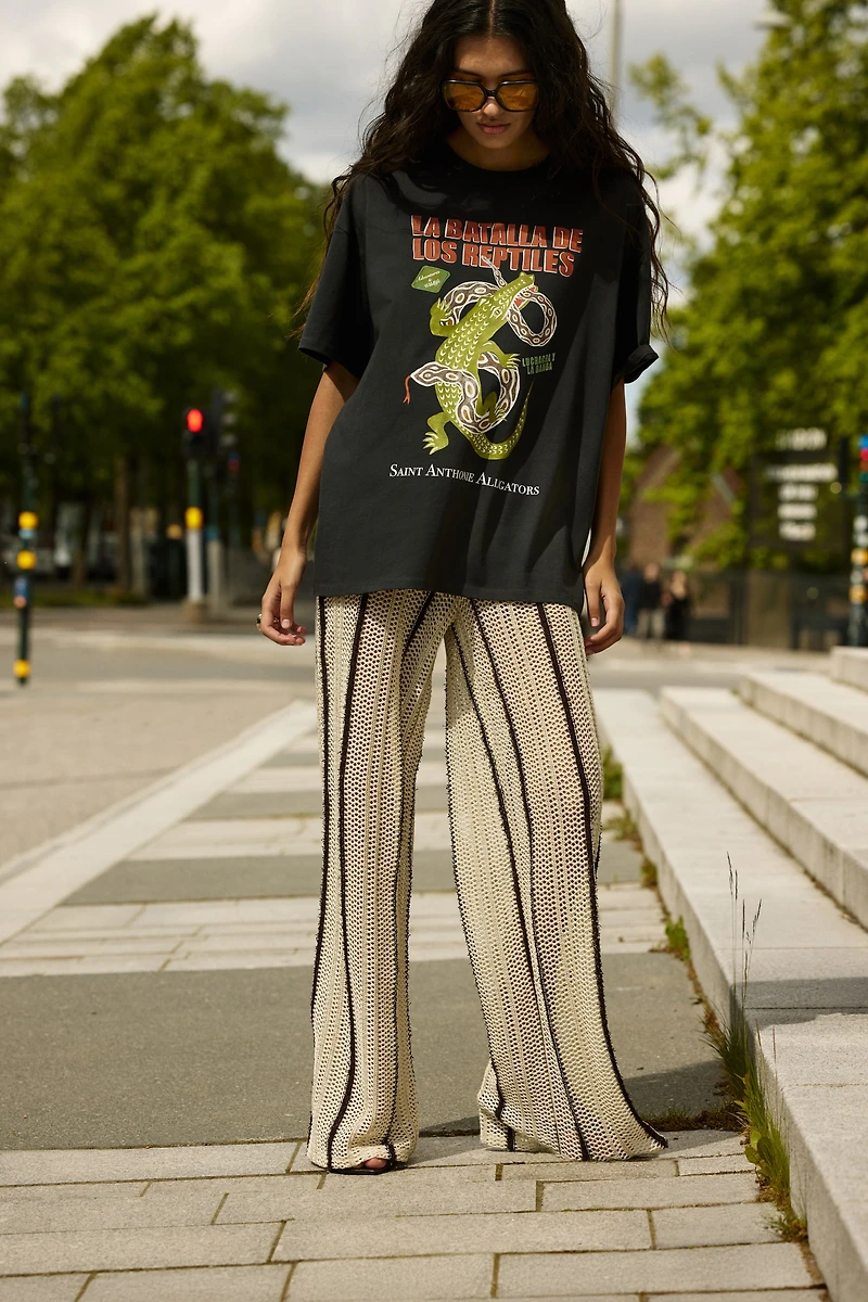 Shimmery Open-Knit Pants