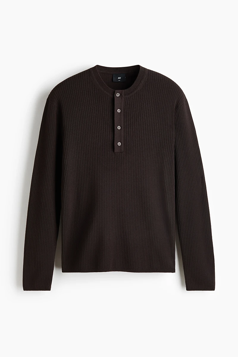 Slim-Fit Ribbed Henley Shirt
