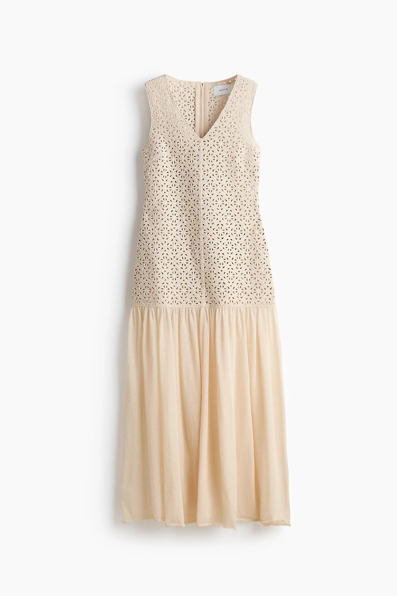 Crochet-Look Dress with Flared Skirt