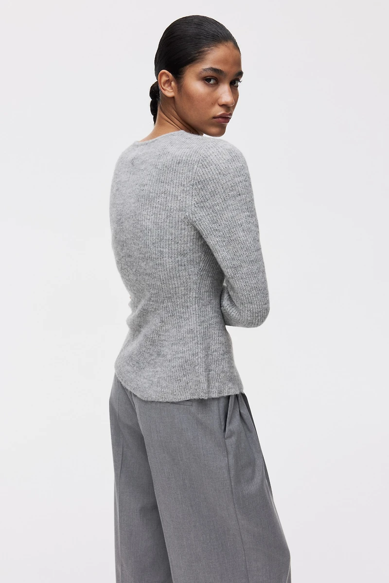 Rib-Knit Peplum Cardigan