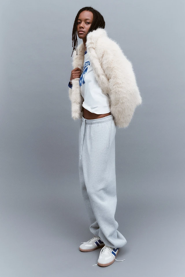 Fluffy Jacket with Funnel Collar