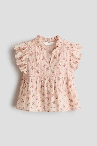 Flutter-Sleeved Cotton Blouse