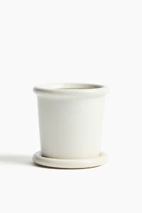 Très petit pot de fleurs à soucoupe en grès cérame