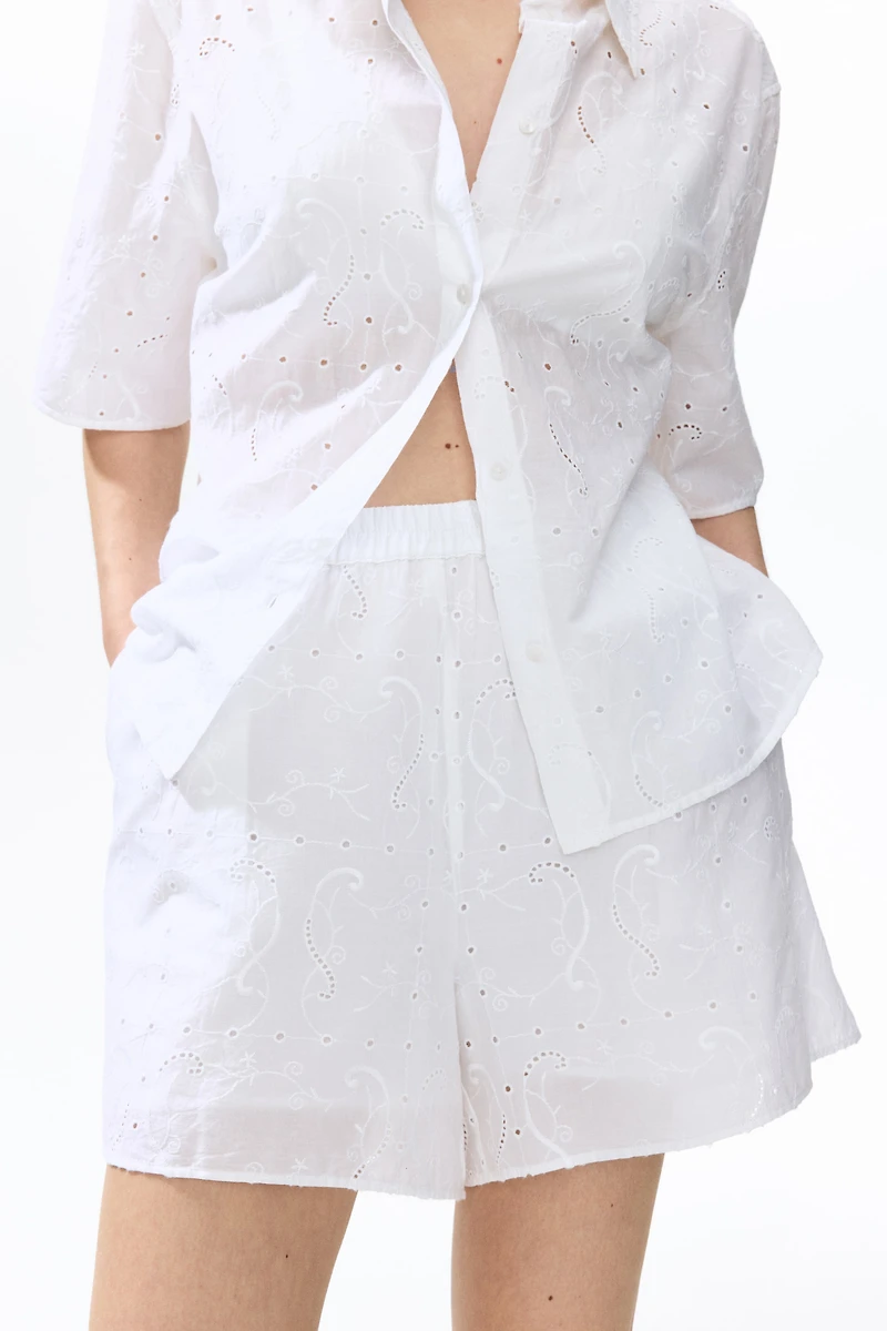 Eyelet-Embroidered Cotton Shorts