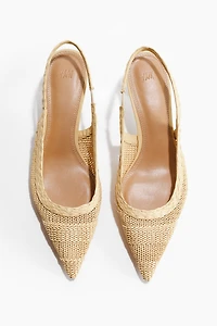 Kitten-Heeled Straw Slingbacks