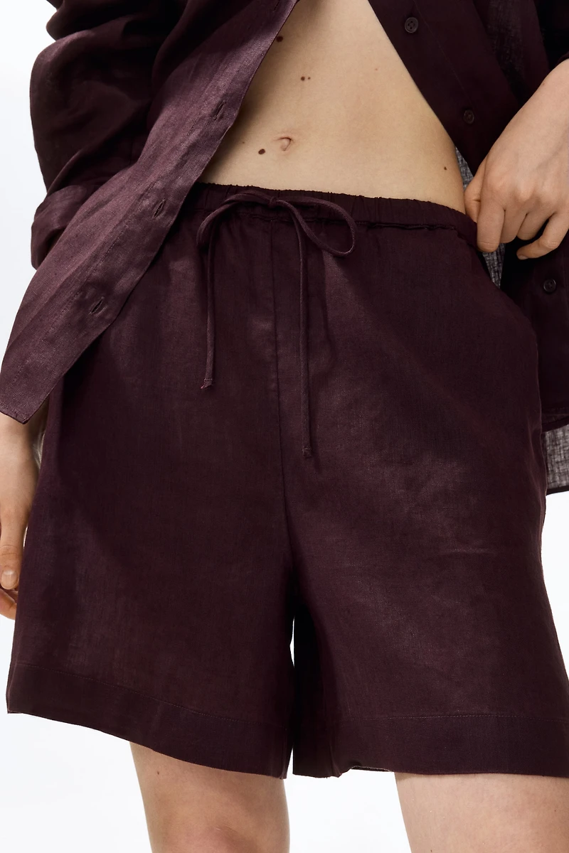 Linen-Blend Drawstring Shorts