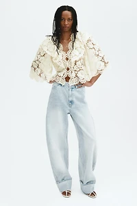 Flounce-Trimmed Lace Blouse