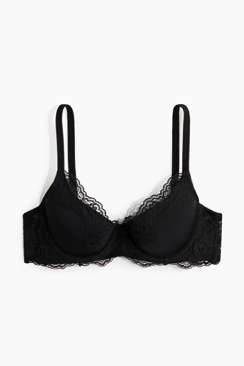 Soutien-gorge coussiné en microfibre et dentelle
