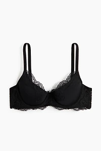 Soutien-gorge coussiné en microfibre et dentelle