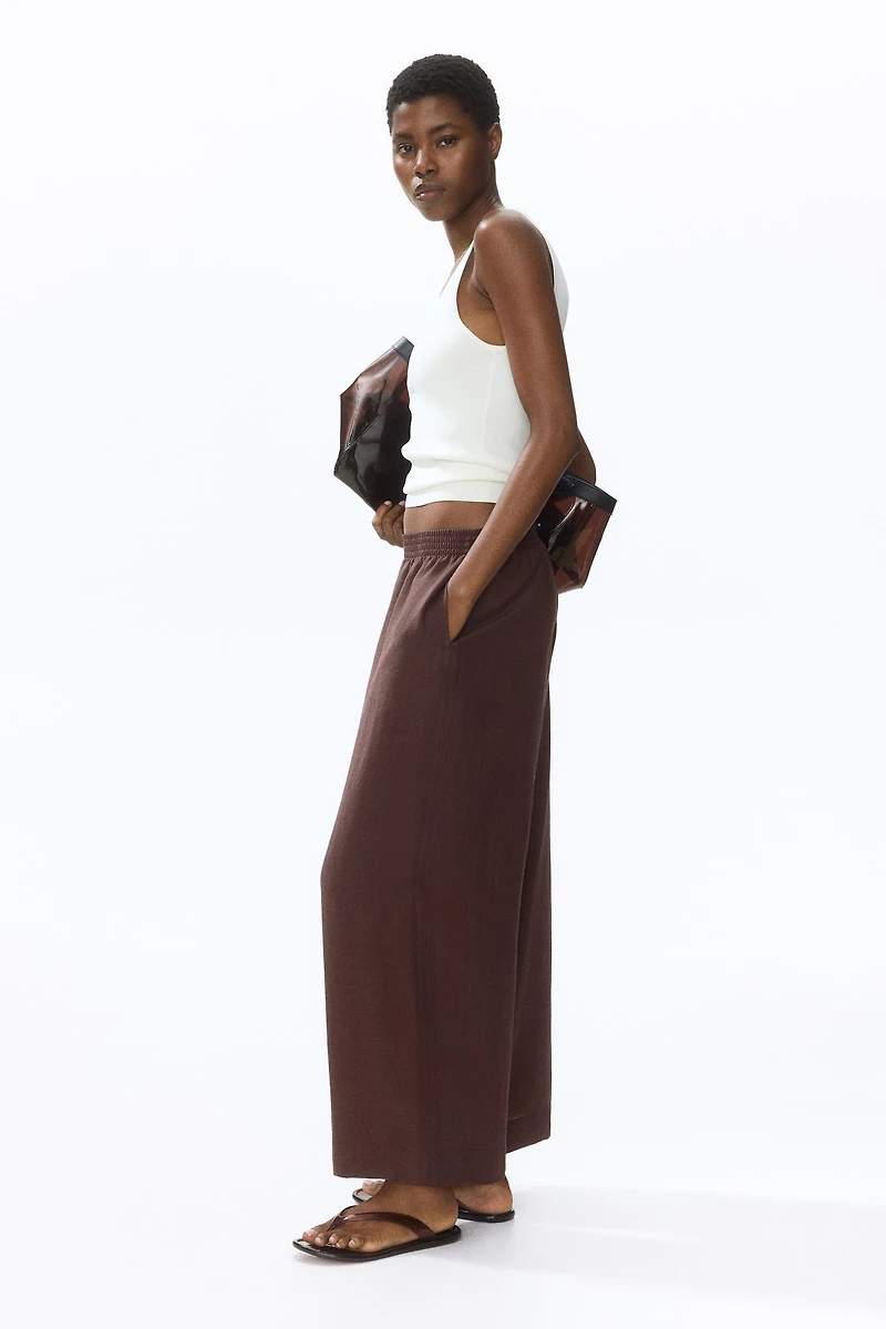 Linen-Blend Ankle-Length Pants
