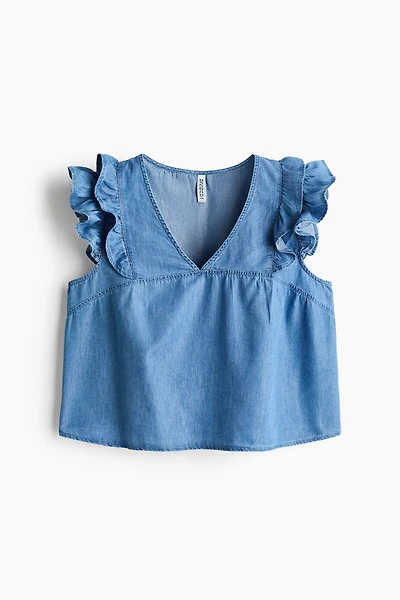 Frill-trimmed cotton poplin top