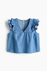 Frill-trimmed cotton poplin top