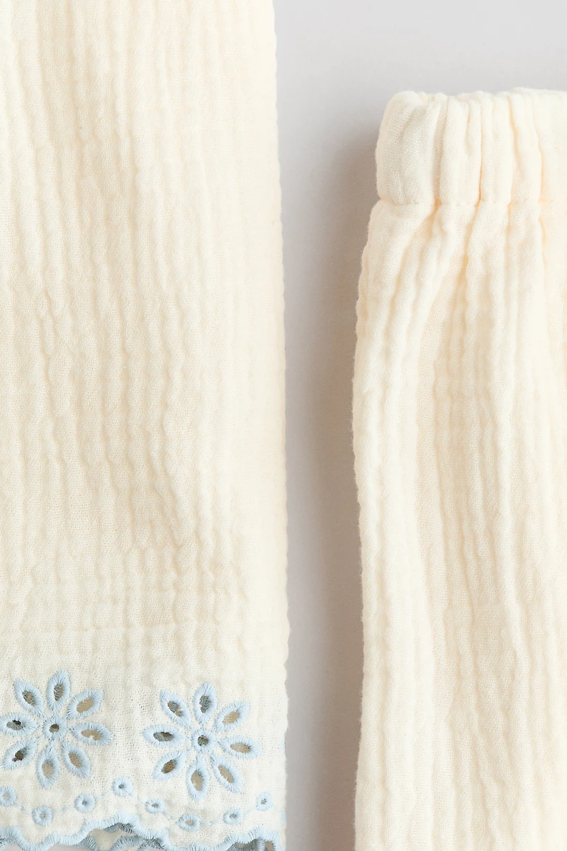 2-Piece Embroidered-Detail Cotton Set