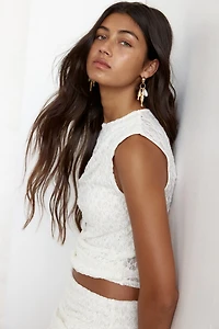 Draped Lace Jersey Top