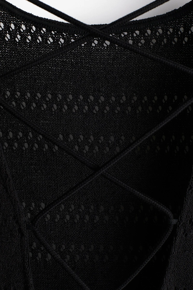 Lacing-Detail Hole-Knit Dress